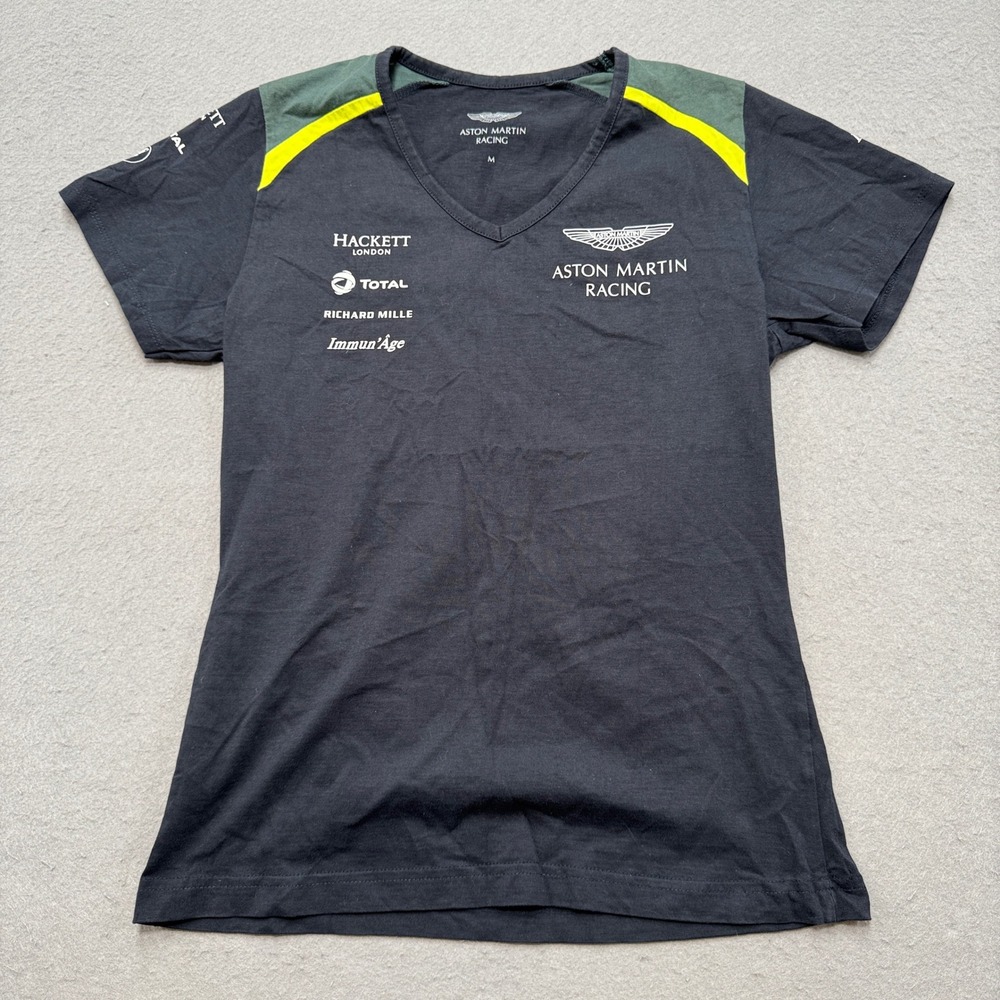 Aston Martin Racing T-Shirt Men's Medium Black Hackett London V-Neck Motorsport
